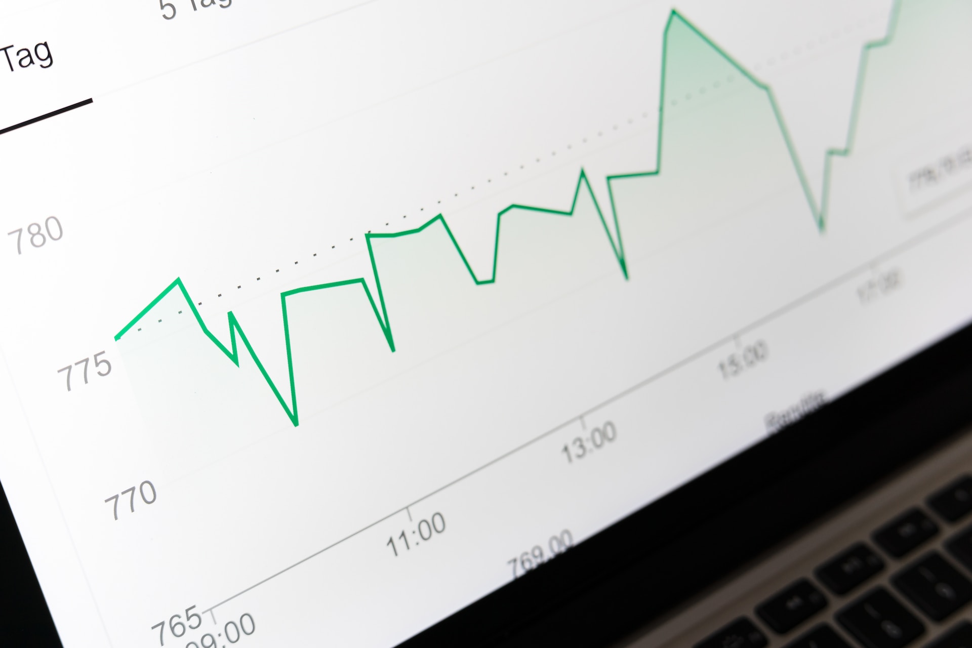 A photo of a line chart emphasizing the visual representation of the data, which unconsciously neglects non-sighted users who perceive data differently. Photo credits to Markus Winkler from Unsplash.